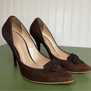 Casadei Bowtie-Deco Heels in Chocolate Brown Suede Leather *Italy*